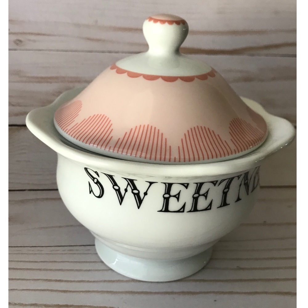 Ellen Studio Sugar Dish Sweetness with Lid Pink and White